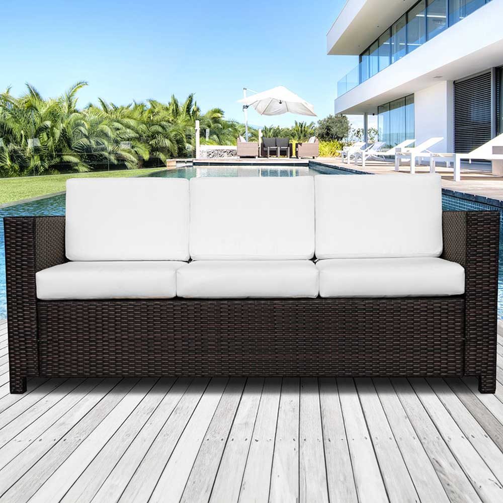 Outsunny 3 Seater Brown Rattan Sofa Image 1
