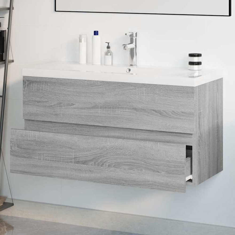 vidaXL 2 Drawer Grey Sonoma Bathroom Sink Cabinet with Built in Basin Image 1