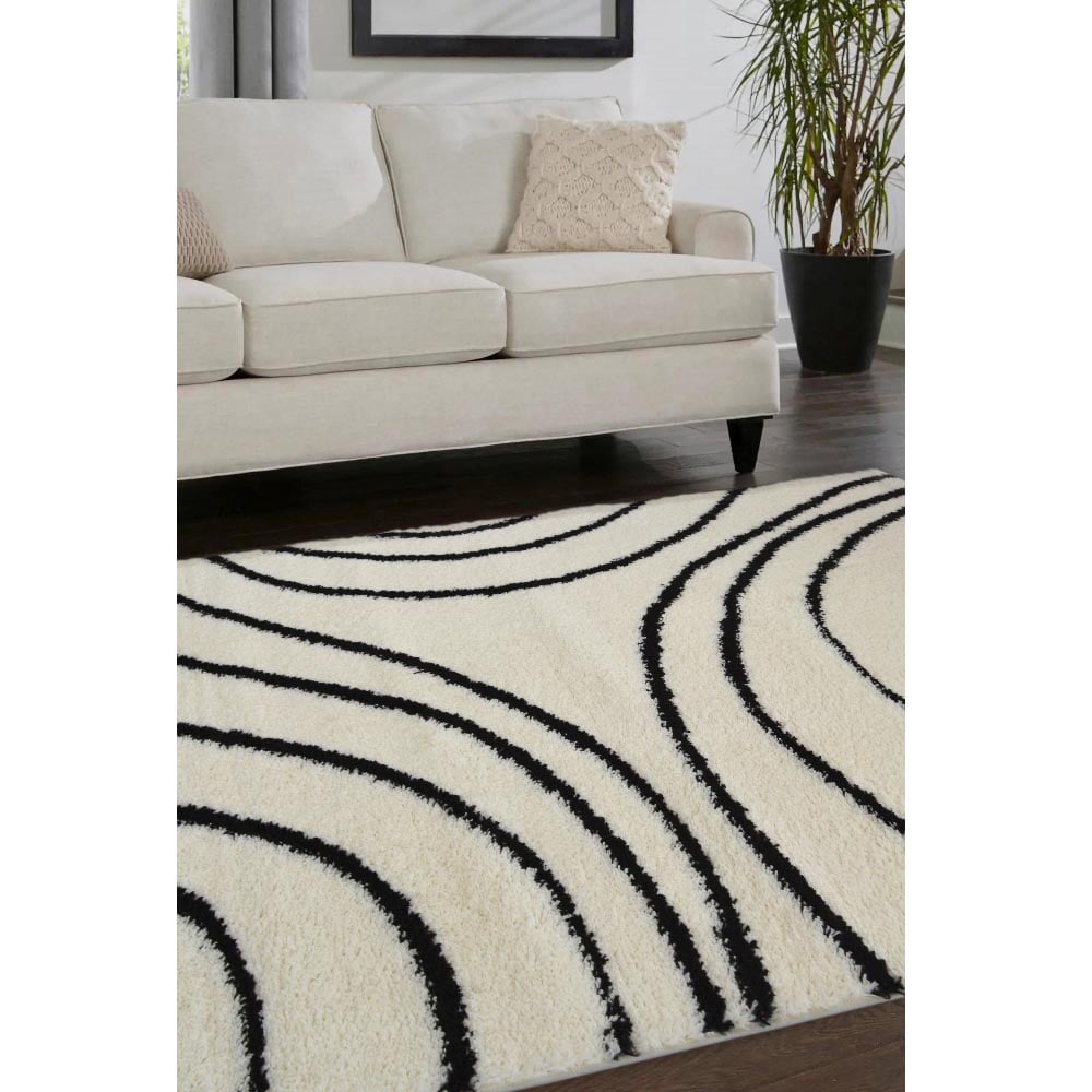 Homemaker Ivory and Black Isobar Snug Shaggy Rug 120 x 170cm Image 4