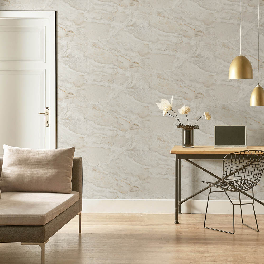Arthouse Paros Marble Off White and Gold Wallpaper Image 4