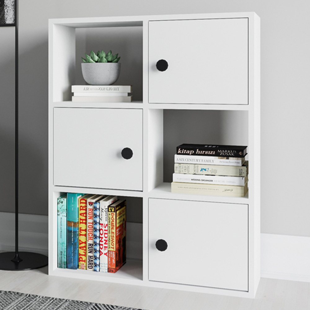 Decorotika Tilton 3 Door 3 Open Shelf White Bookcase Image 1