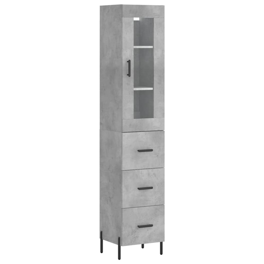 vidaXL Single Glass Door 3 Drawer Concrete Grey Highboard Image 2