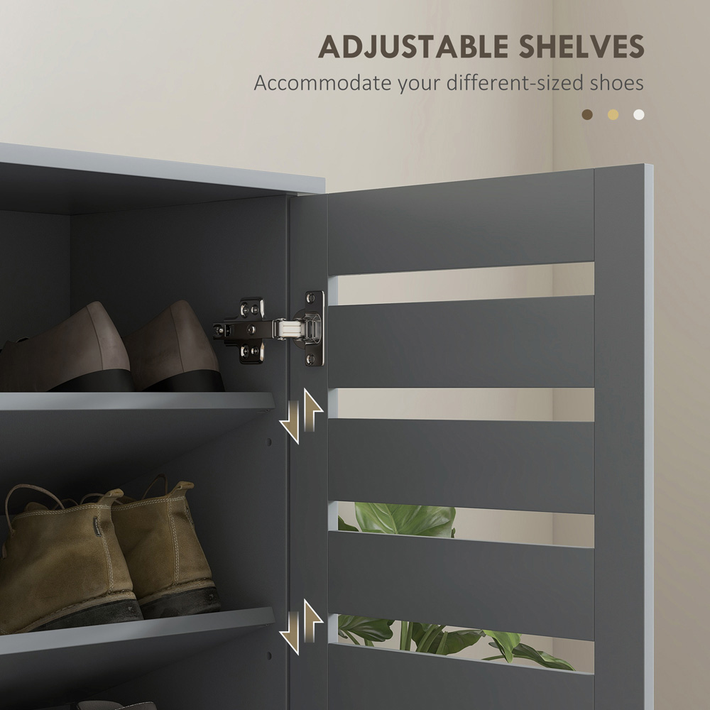 Portland 2 Door Grey Slatted Shoe Storage Cabinet Image 6