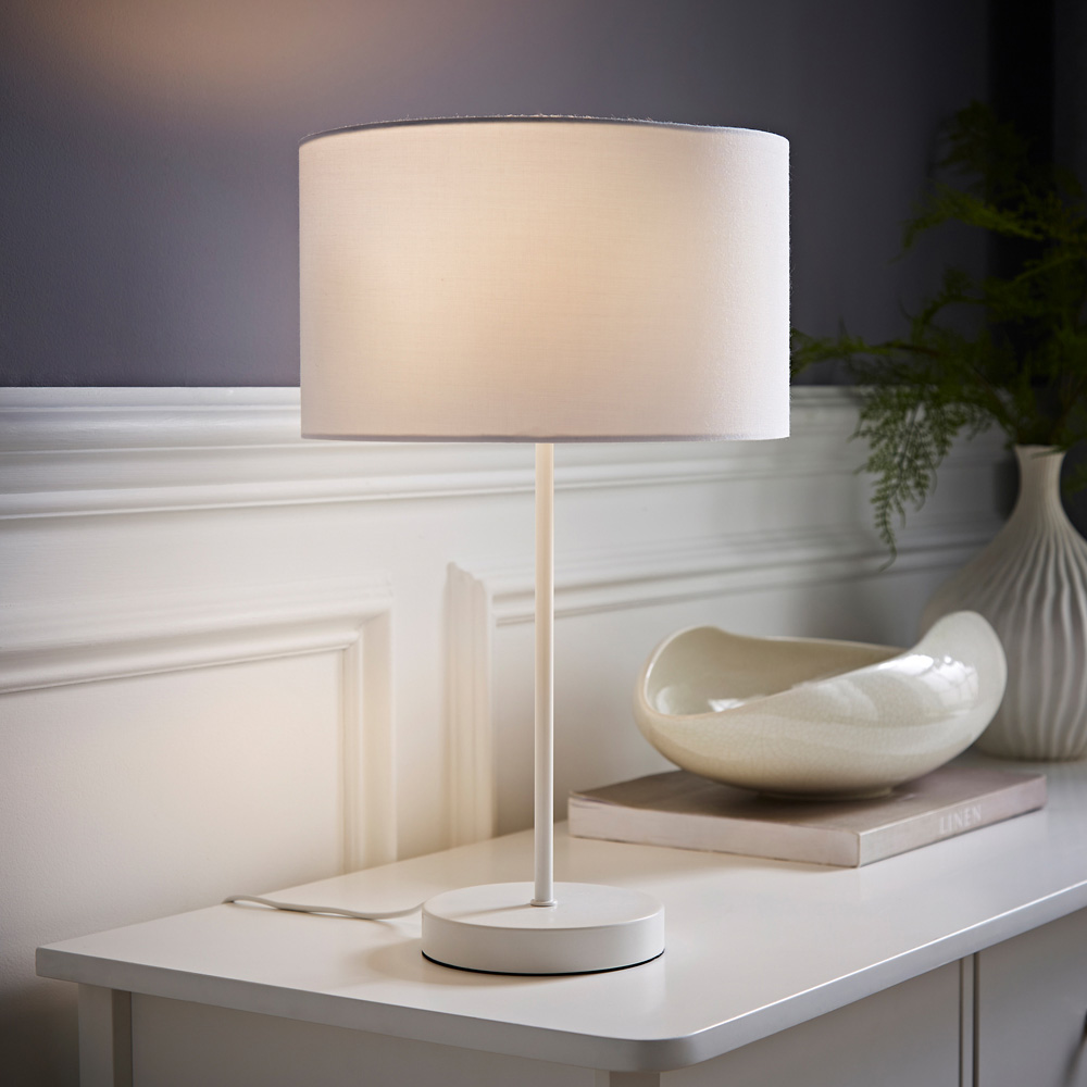 ValueLights Charlie Drum Shade White Table Lamp and Bulb Image 2