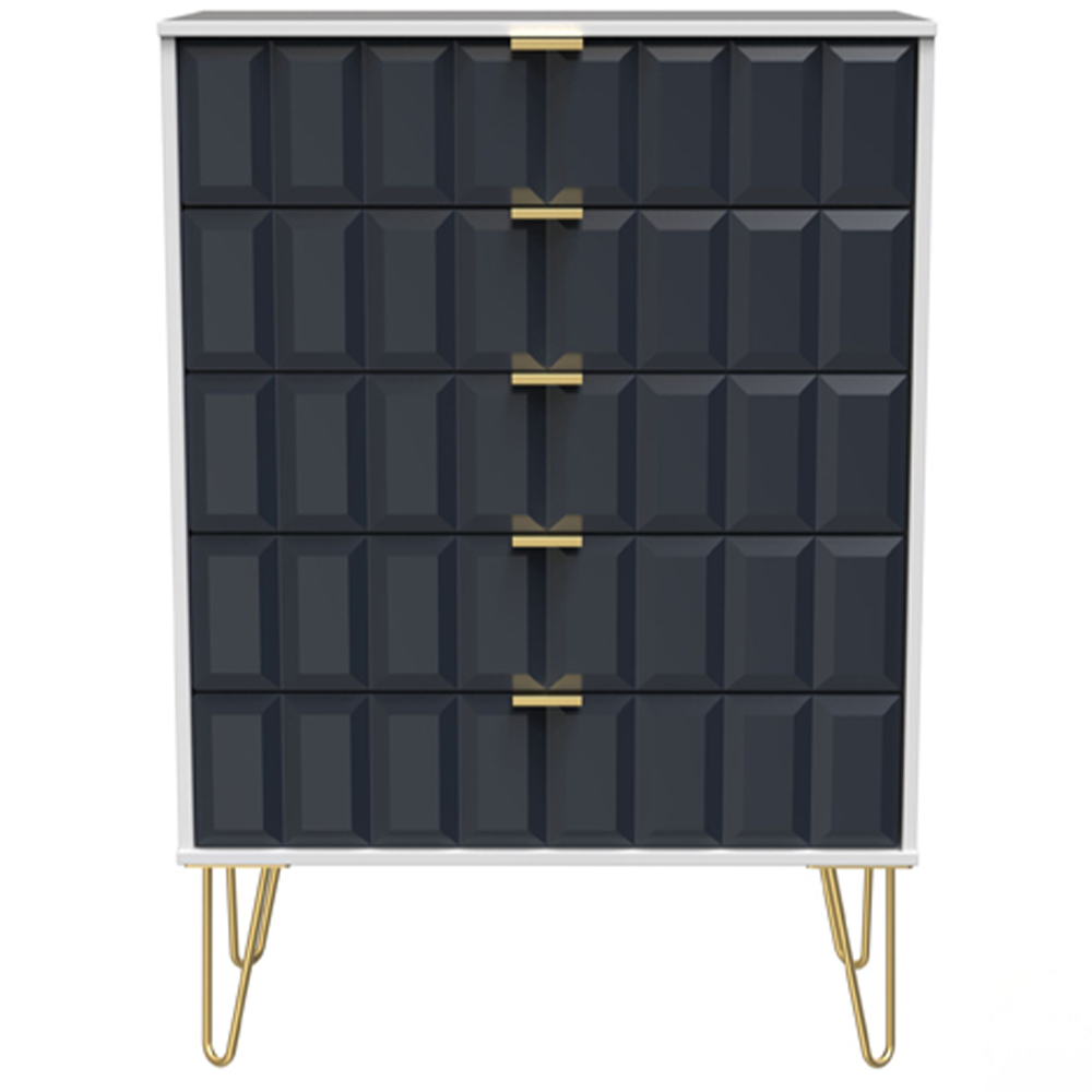 Crowndale Cube 5 Drawer Matt Indigo and White Chest of Drawers Ready Assembled Image 3