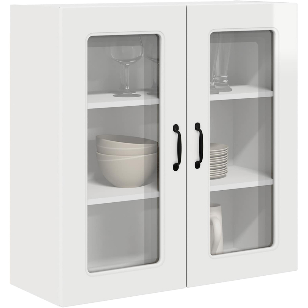 vidaXL 2 Glass Door High Gloss White Kitchen Wall Cabinet Image 3