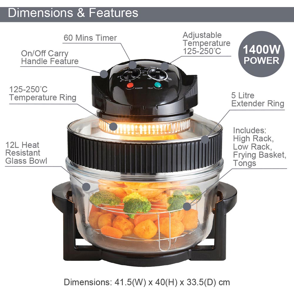 Quest Black Multi-Function 17L Halogen Air Fryer Oven 1400W Image 5