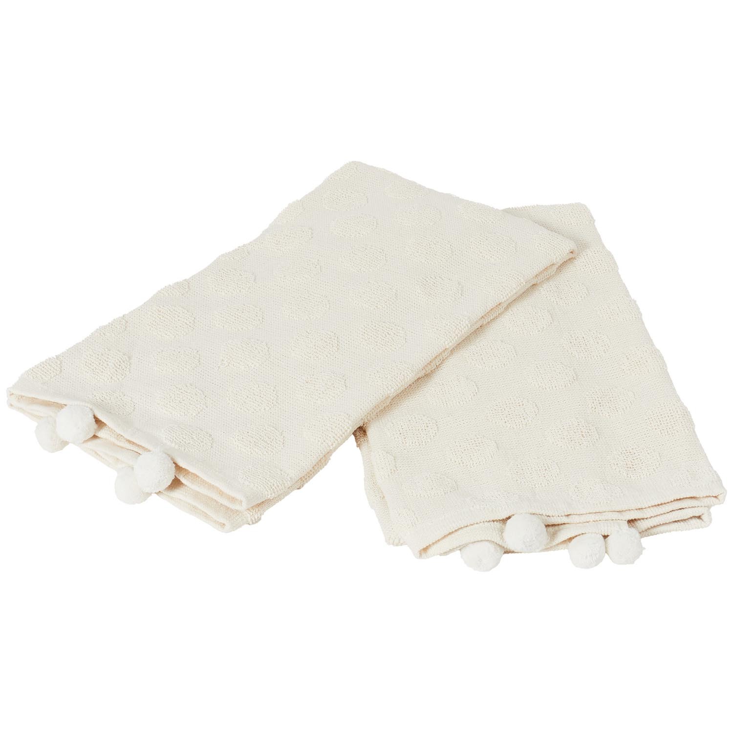 Pack of 2 Dobby Terry Kitchen Towels with Pom Poms - Cream Image 4