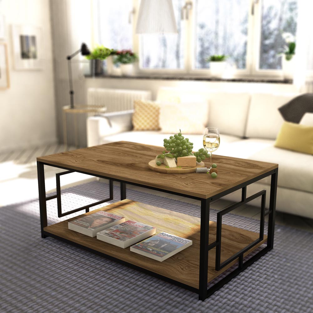 Decorotika Kelvin Single Shelf Black and Walnut Coffee Table Image 6