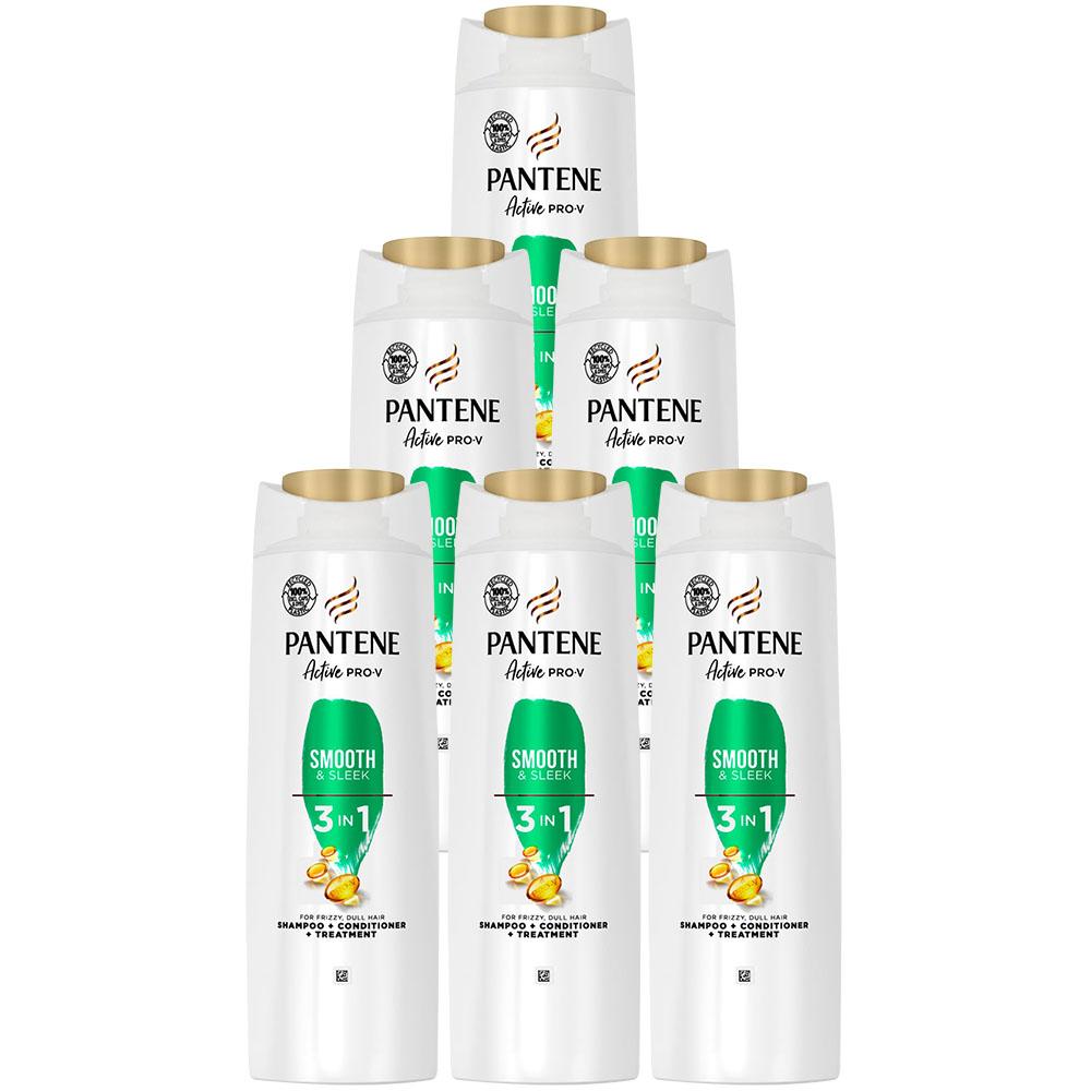 Pantene Pro V 3 in 1 Smooth and Sleek Shampoo Case of 6 x 400ml Image 1