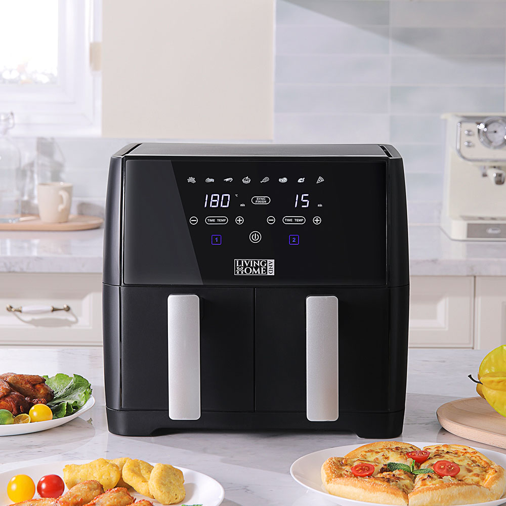 Living and Home 8L Black Dual Basket Air Fryer with Touch Screen Image 2