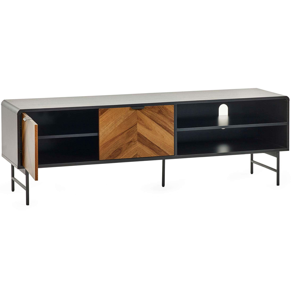 Julian Bowen Alvin 2 Door 2 Shelf Black and Chevron Natural Wood Effect TV Unit Image 4