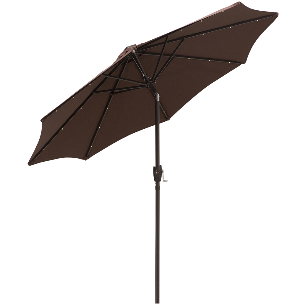 Outsunny Brown Coffee 24 Solar LED Parasol 2.38m Image 1