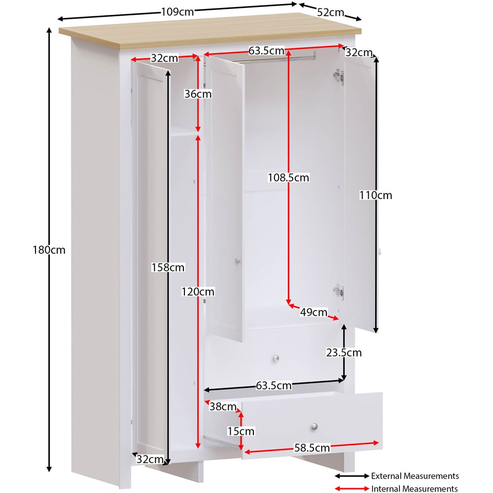 Vida Designs Arlington 3 Door 2 Drawer White Wardrobe Image 8