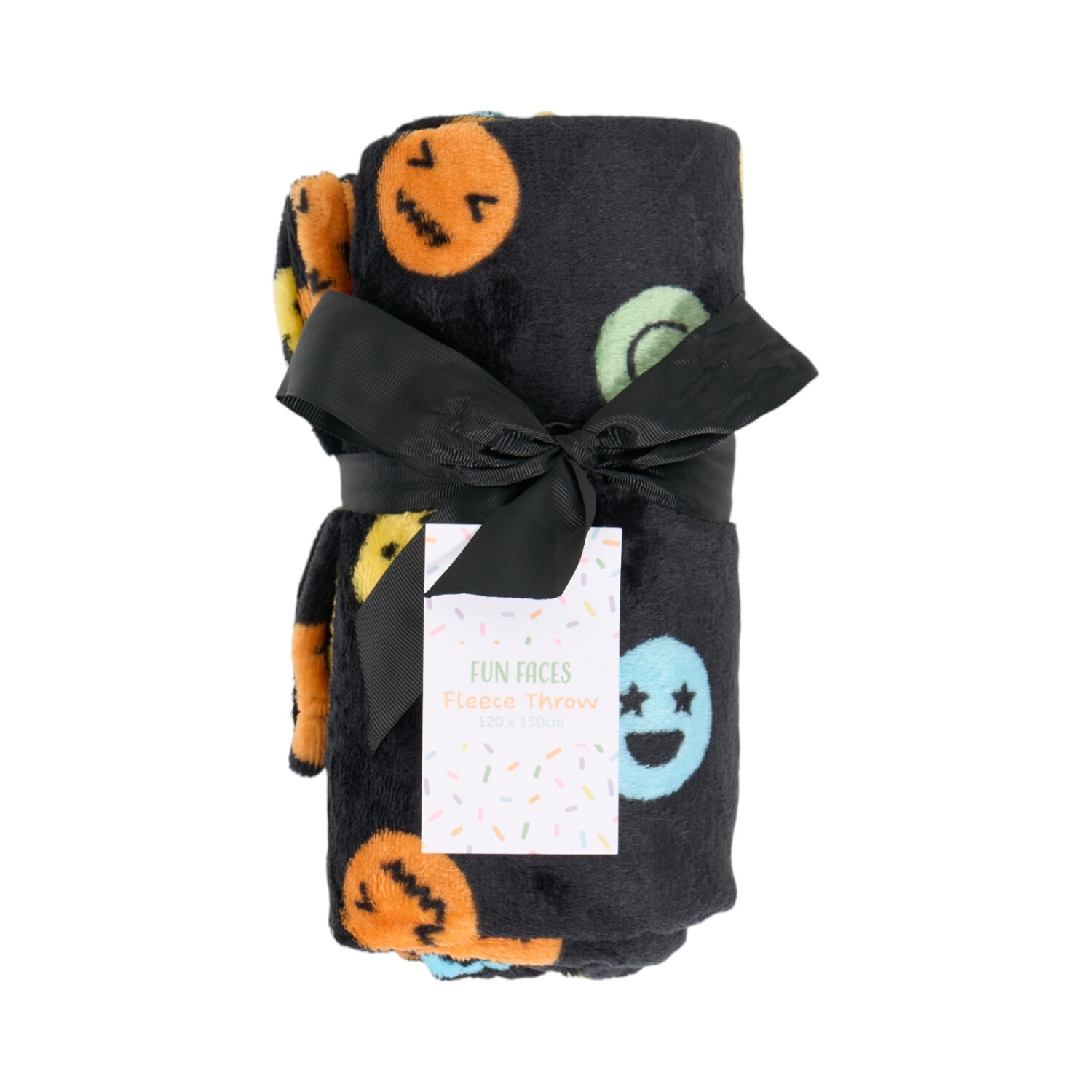 Fun Faces Printed Fleece Throw Black Image 1