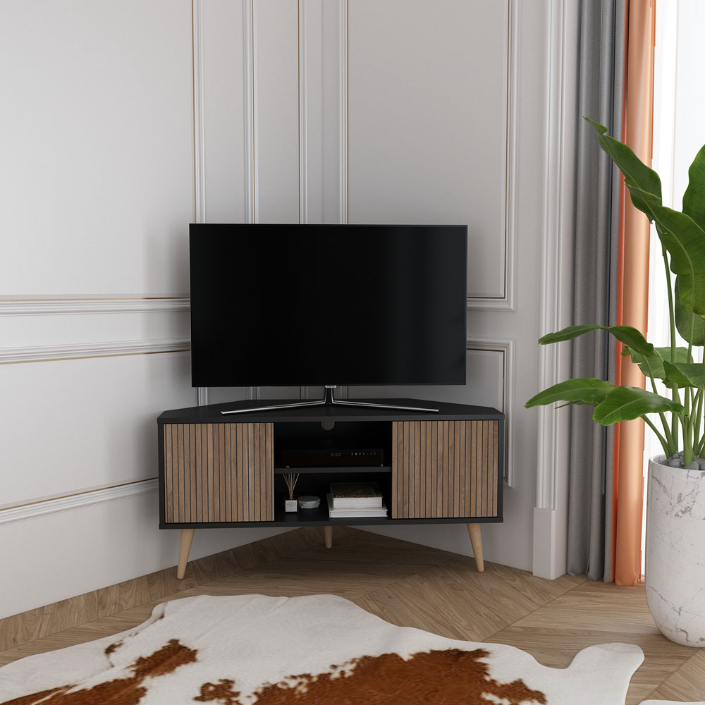 Decorotika Lesson 2 Door 2 Shelf Black and Alina Corner TV Unit Image 8