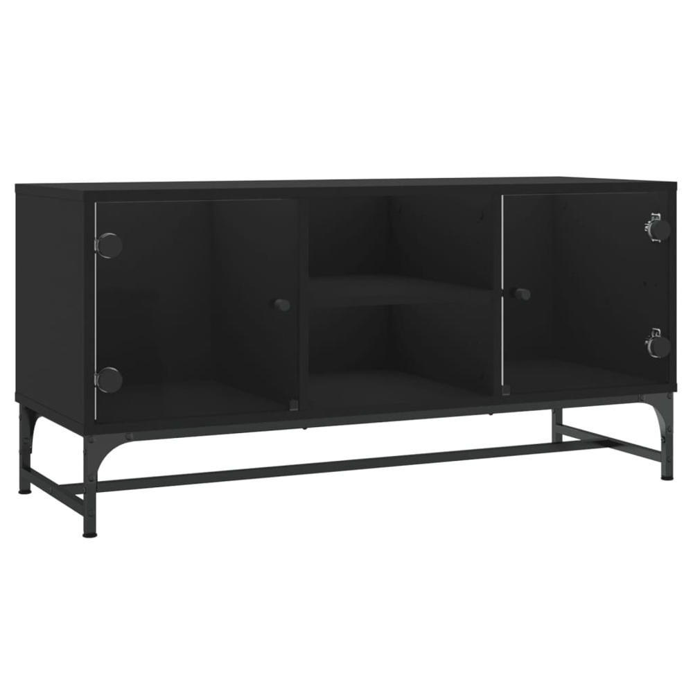 vidaXL 2 Glass Door 2 Shelf Black TV Cabinet Image 2