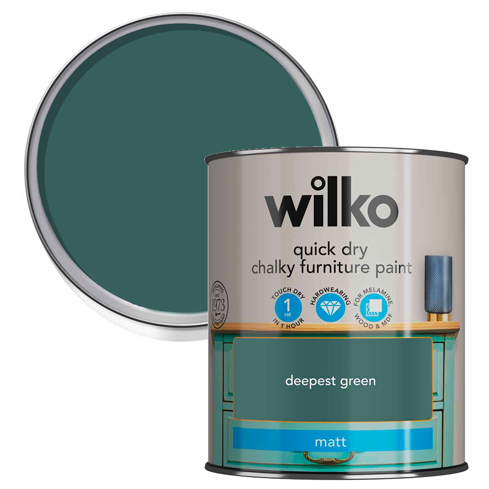 Wilko Quick Dry Deepest Green Furniture Paint 750ml Image 1