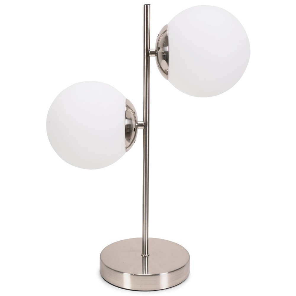 ValueLights Jas 2 Way Opal White Frosted Glass Globe Shade Silver Chrome LED Table Lamp Image 1