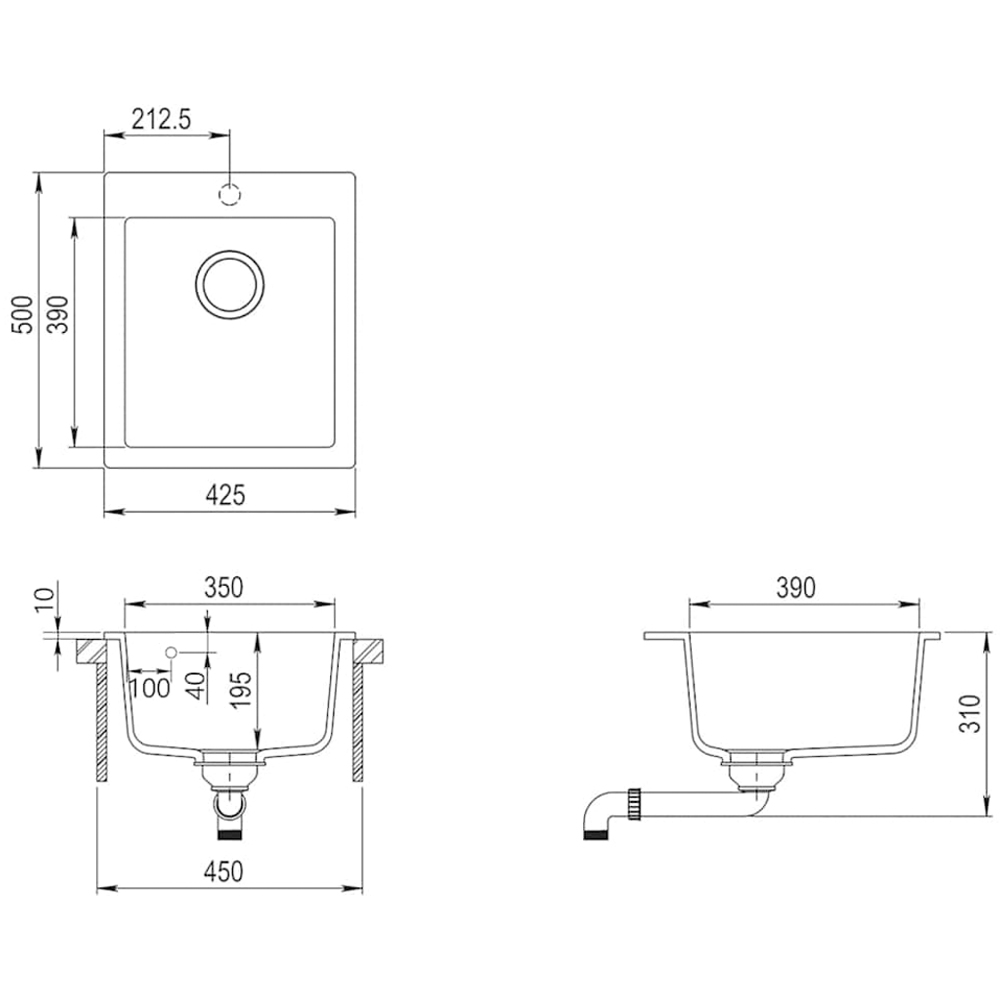 vidaXL White Granite Single Basin Overmount Kitchen Sink 350 x 390 x 195mm Image 6