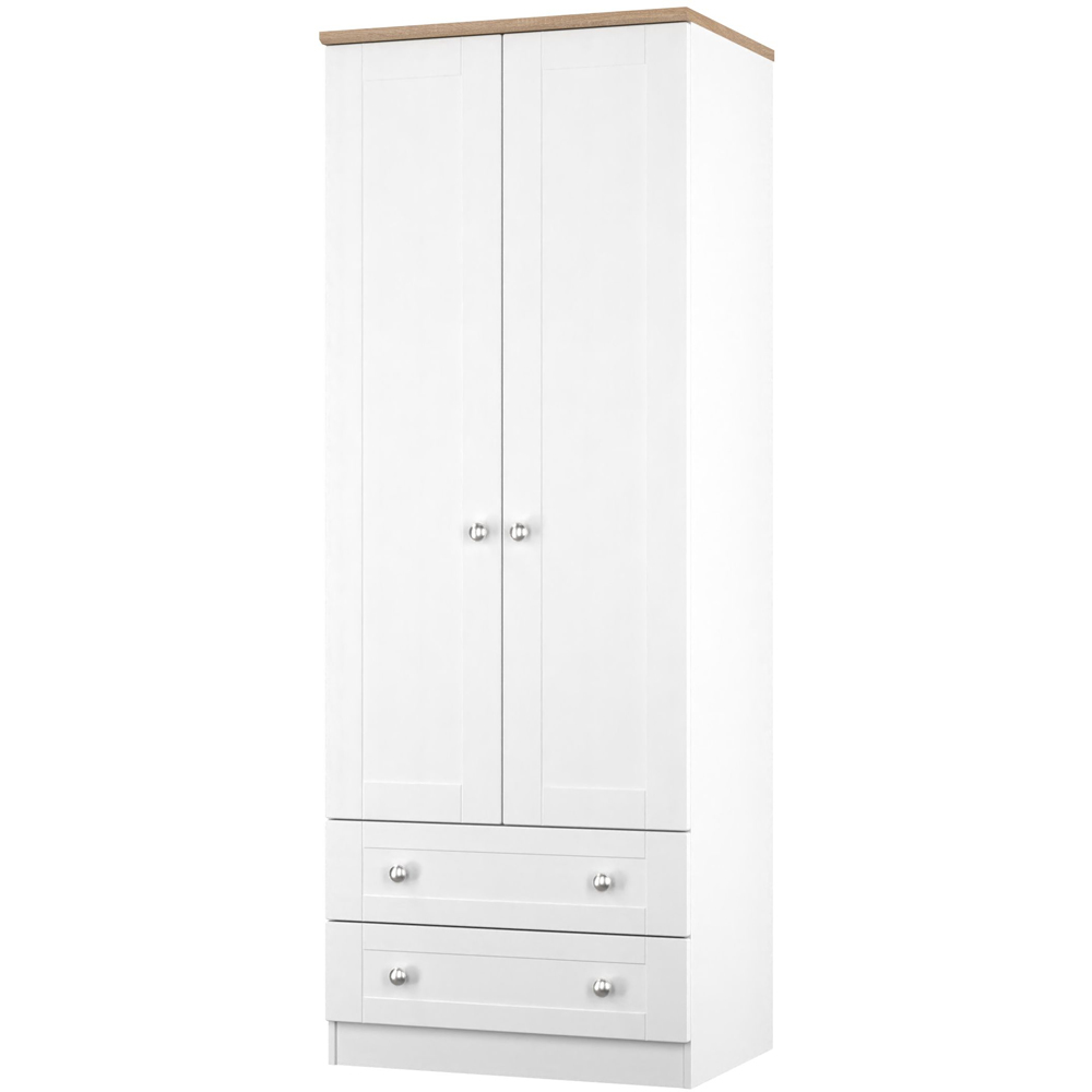 Crowndale Sussex 2 Door 2 Drawer White Ash and Bardolino Oak Tall Wardrobe Ready Assembled Image 3
