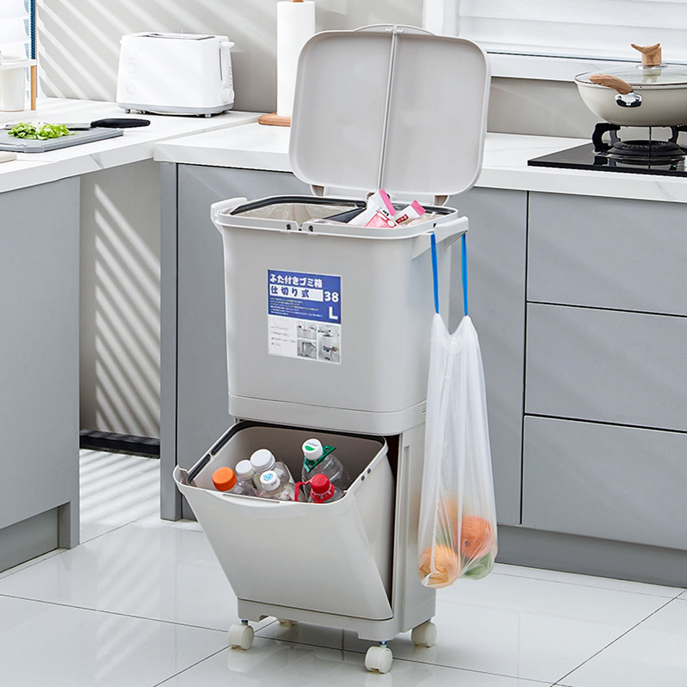 White Double-lid 38L Kitchen Trash Bin Image 4