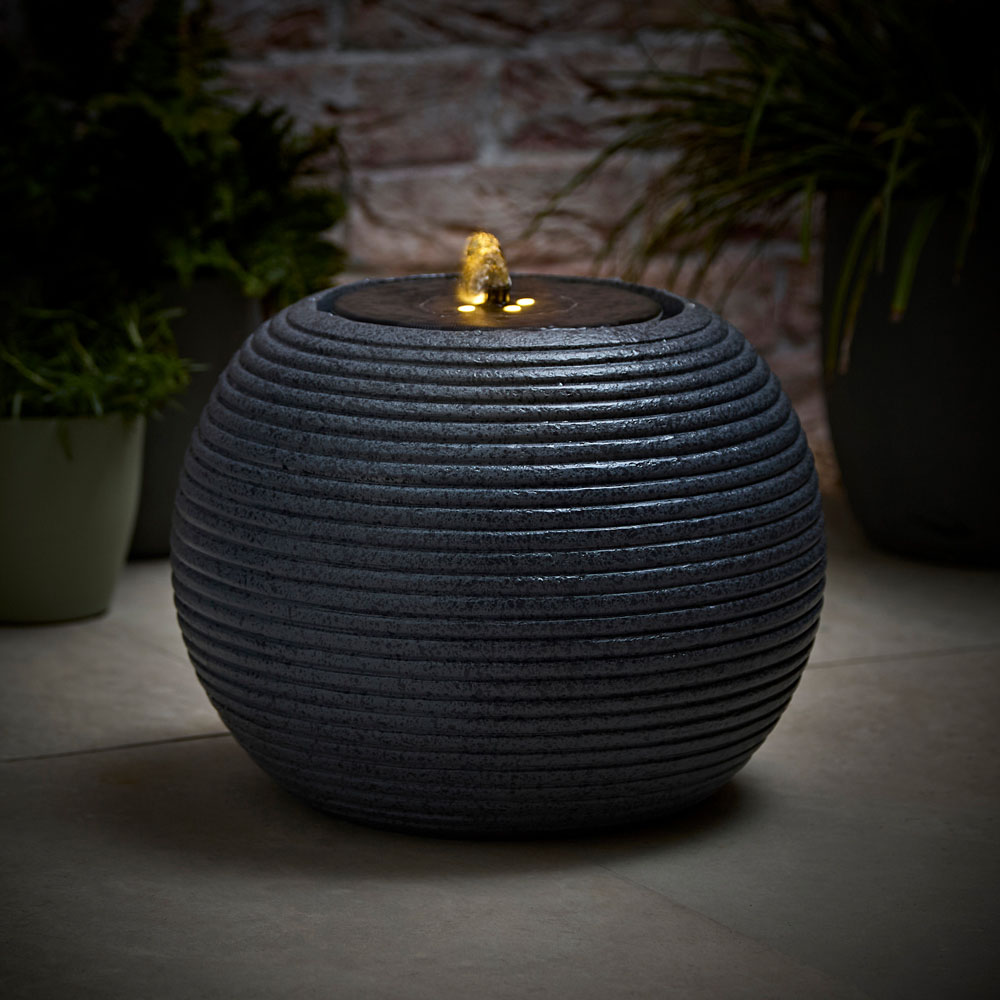 ValueLights Round Ribbed Cascading Water Fountain Feature Solar Powered Outdoor Garden Light Image 5