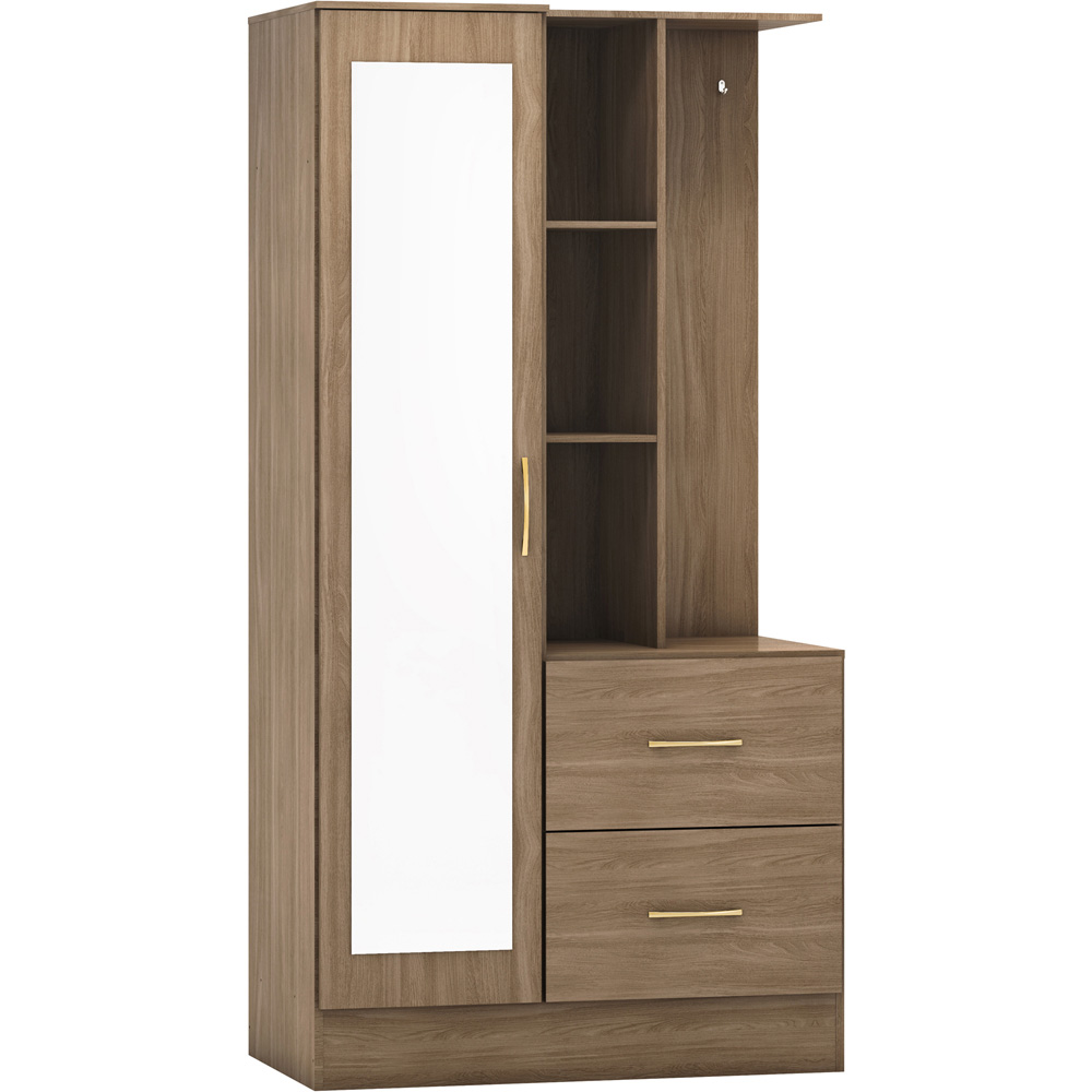 Seconique Nevada Single Door 2 Drawer Rustic Oak Mirrored Open Shelf Wardrobe Image 2