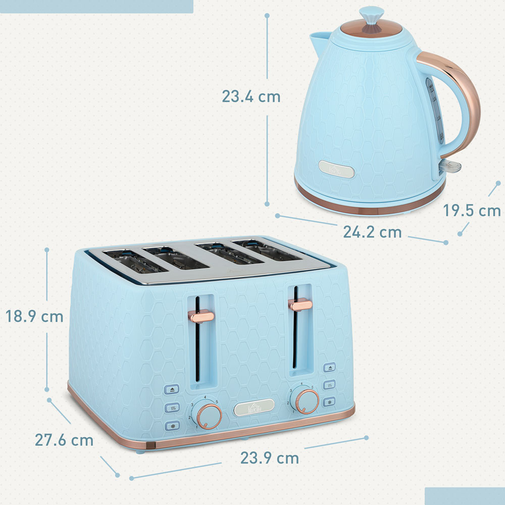 HOMCOM 800-180V71LB 1.7L Light Blue and 4 Slice Toaster Set Image 9