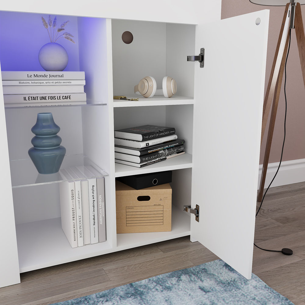 Vida Designs Azura Single Door White and Grey Sideboard with LED Image 4