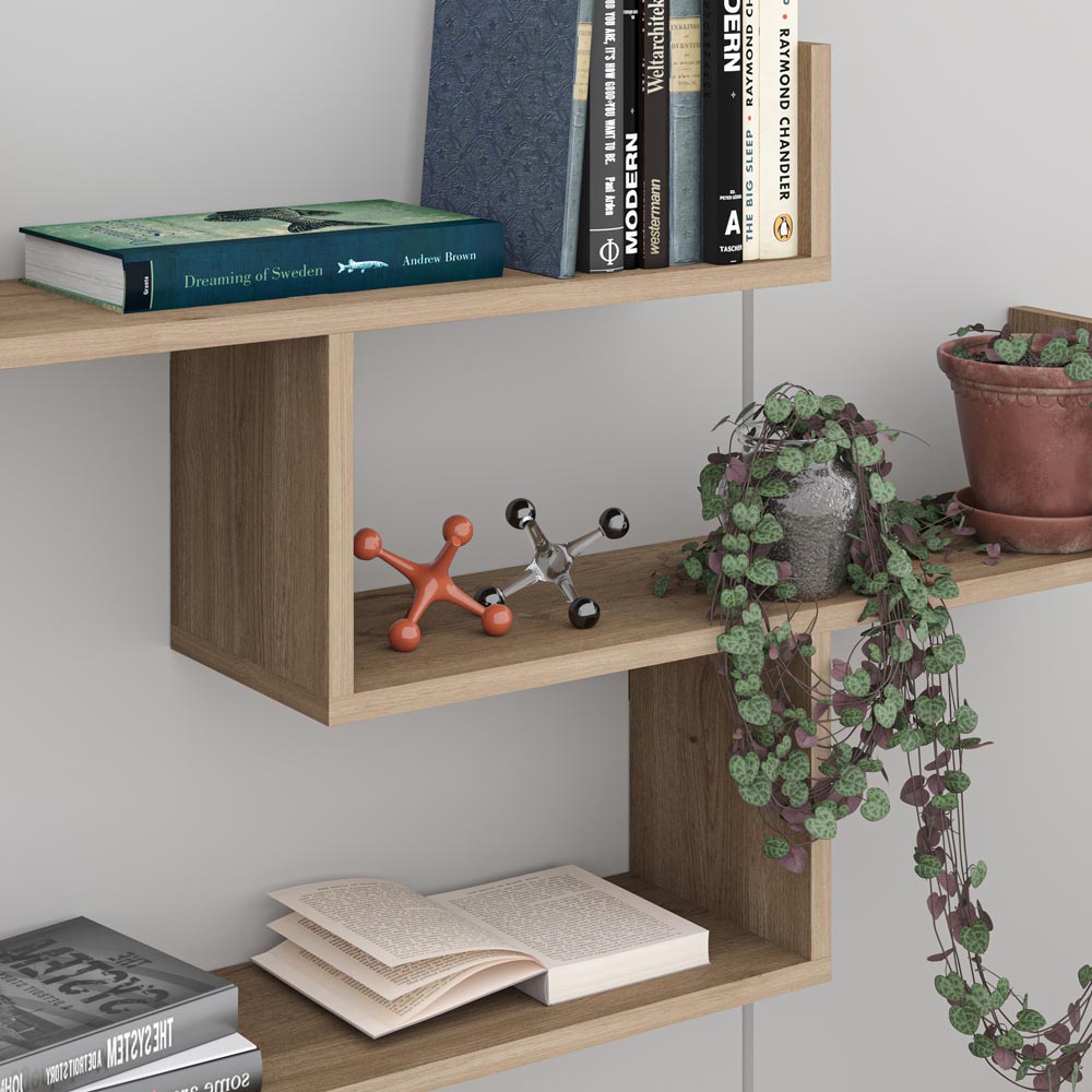 Decortie Tibet 3 Shelf Oak Effect Zigzag Wall Mounted Bookcase Image 4