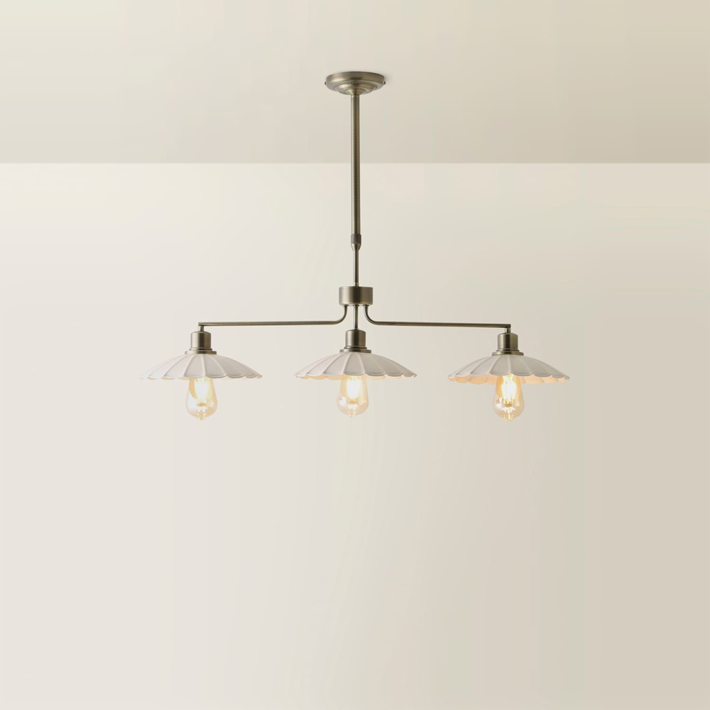 ValueLights Holborn 3 Arm Cream Scallop Putty Shade Brushed Brass Bar Ceiling Light with Bulb Image 5