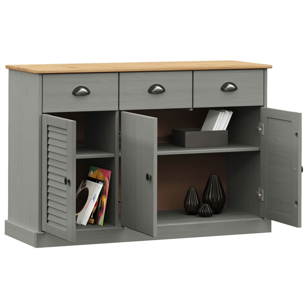 vidaXL 3 Door 3 Drawer Grey Solid Pine Wood Sideboard Image 3