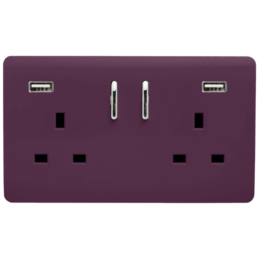 Trendi Switch 2 Gang 13amp 2 Port USB Plum Switched Plug Socket Image 1