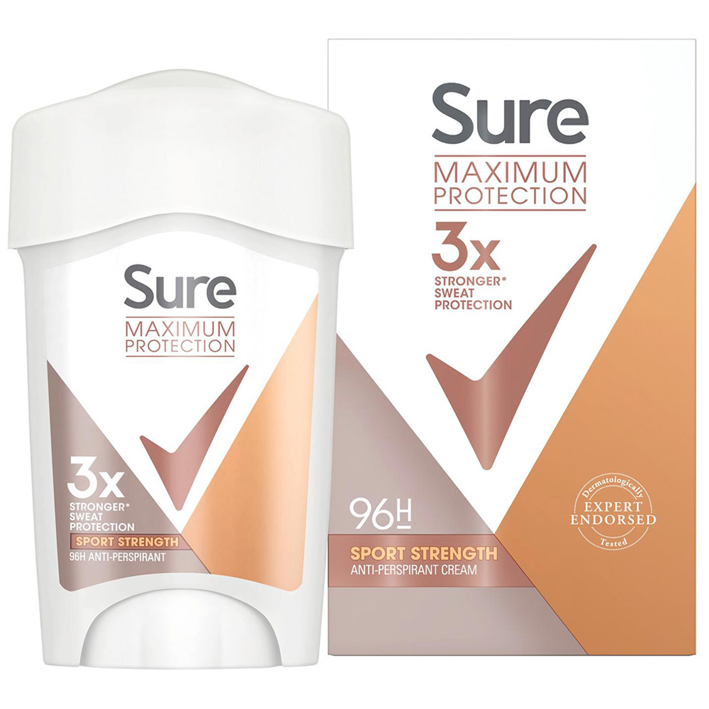 Sure Women Maximum Protection Sport Strength Anti-Perspirant Deodorant Cream Stick 45ml 36 Pack Image 2