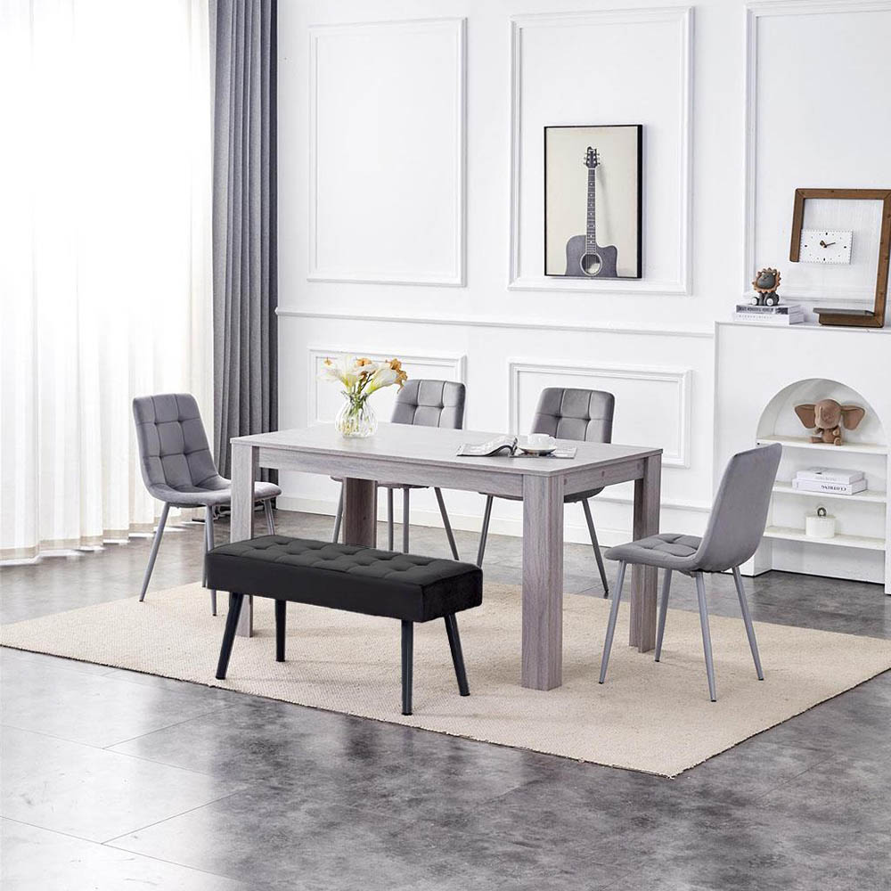 Portland 6 Seater Dark Grey Arrow Dining Table Set with Velvet Chairs and Benches Image 5