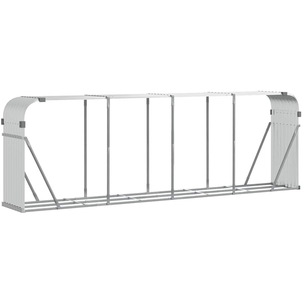 vidaXL Silver Galvanised Steel Firewood Log Holder 100 x 300 x 45cm Image 1