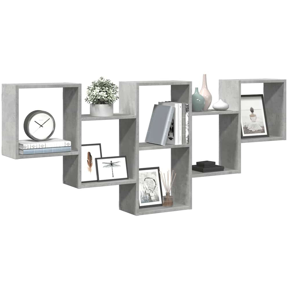 vidaXL 7 Shelf Concrete Grey Floating Wall Shelf Image 3