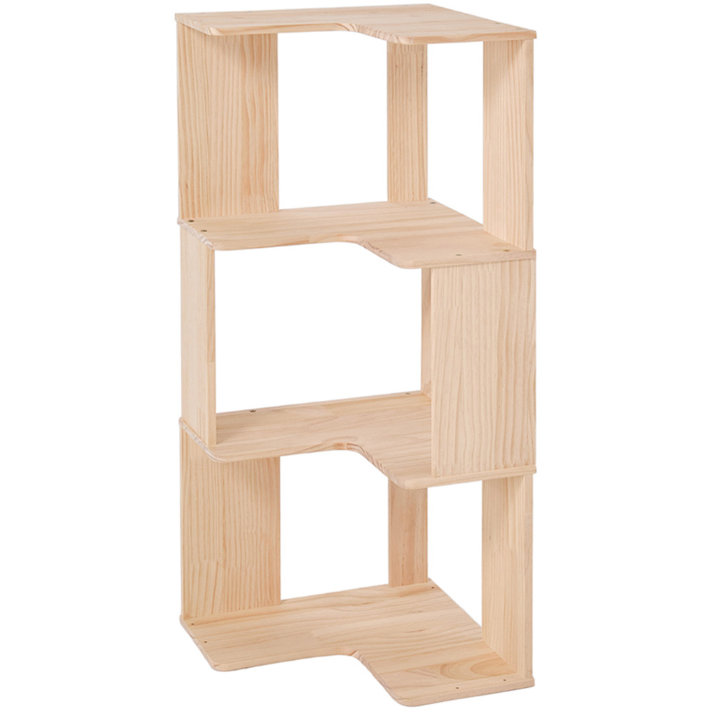 Living and Home 4 Shelf Natural Wooden L-Shaped Corner Bookshelf Image 2