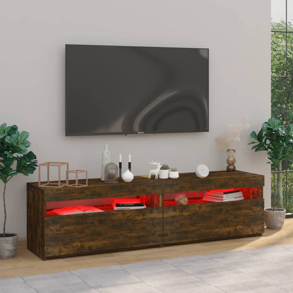 vidaXL 2 Flap Door 2 Open Shelf Smoked Oak TV Cabinet Image 3