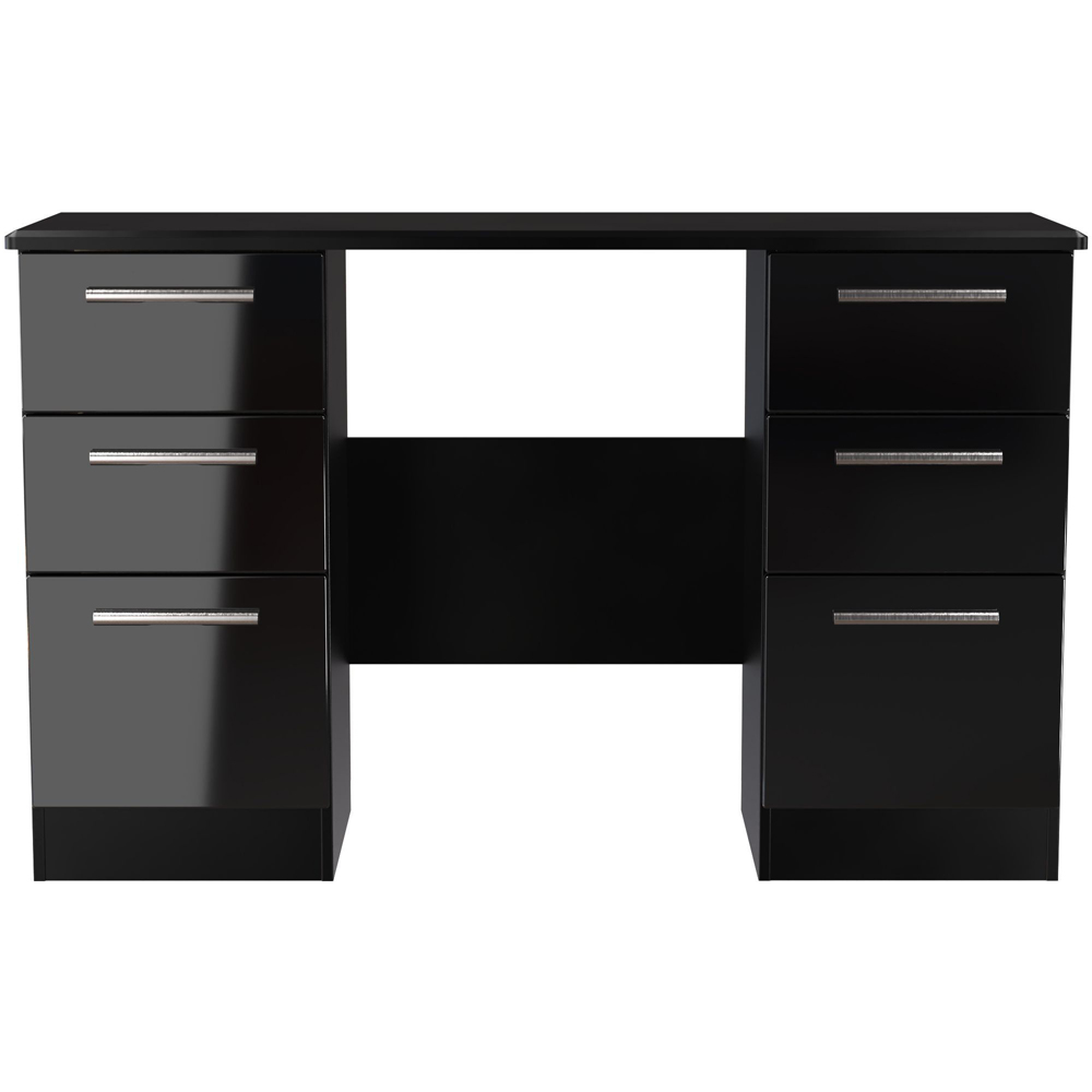 Crowndale Knightsbridge 6 Drawer Black Gloss and Black Kneehole Desk Ready Assembled Image 3