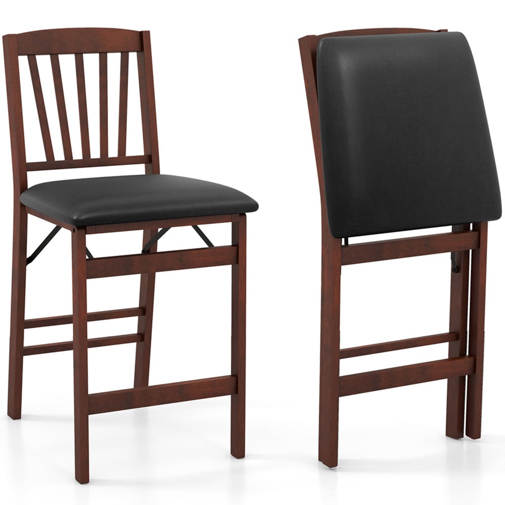 Costway Brown Wooden Island Stool Set of 2 Image 2