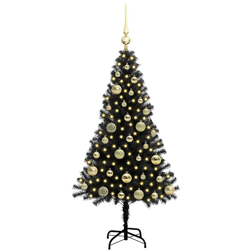 vidaXL Pre-Lit Gold Bauble Black Artificial Christmas Tree 5ft Image 1