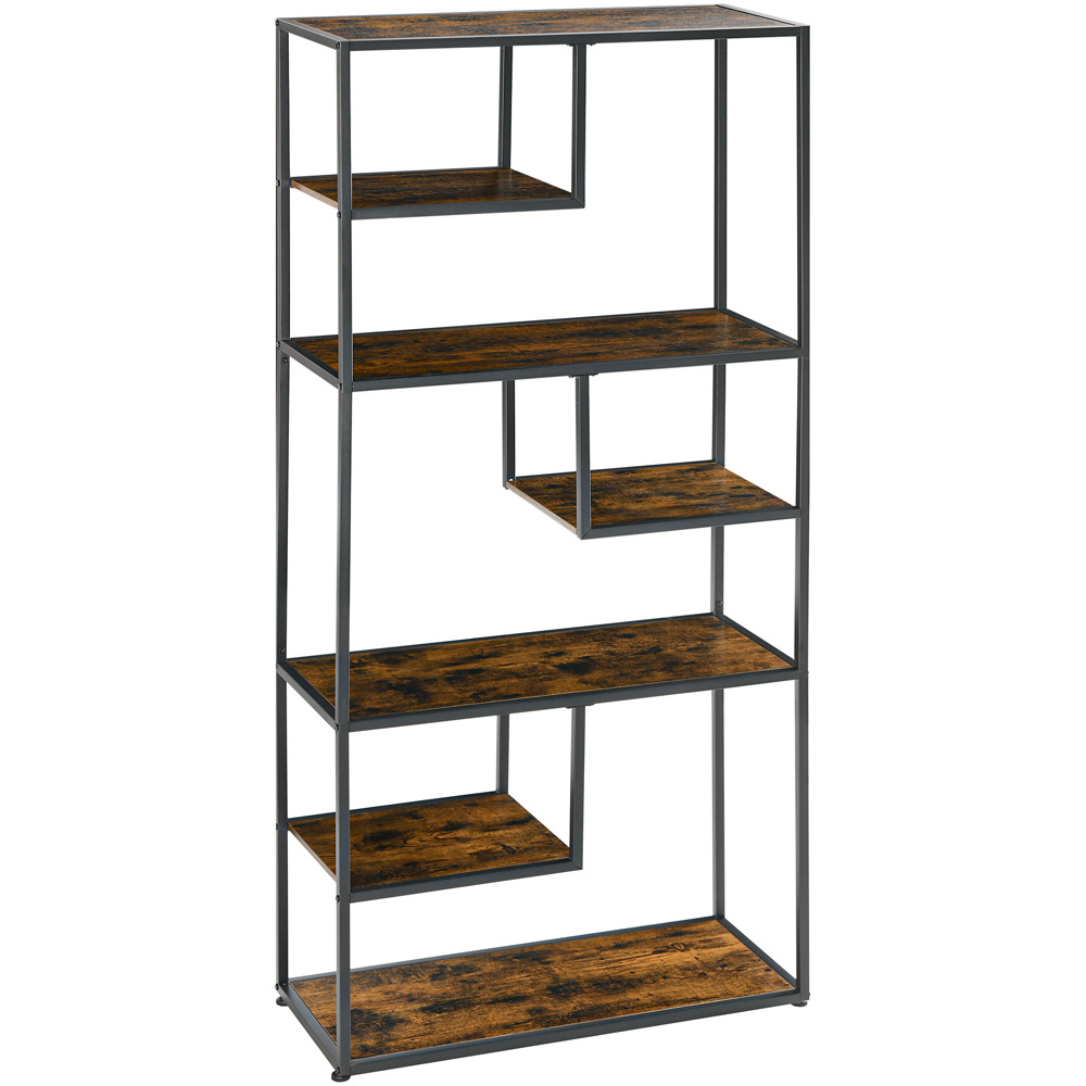 Portland 7 Shelf Rustic Brown and Black Bookcase Image 2