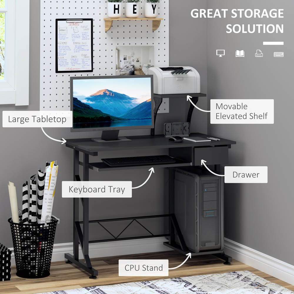 Portland Wood Computer Desk With Display Stand Black Image 3