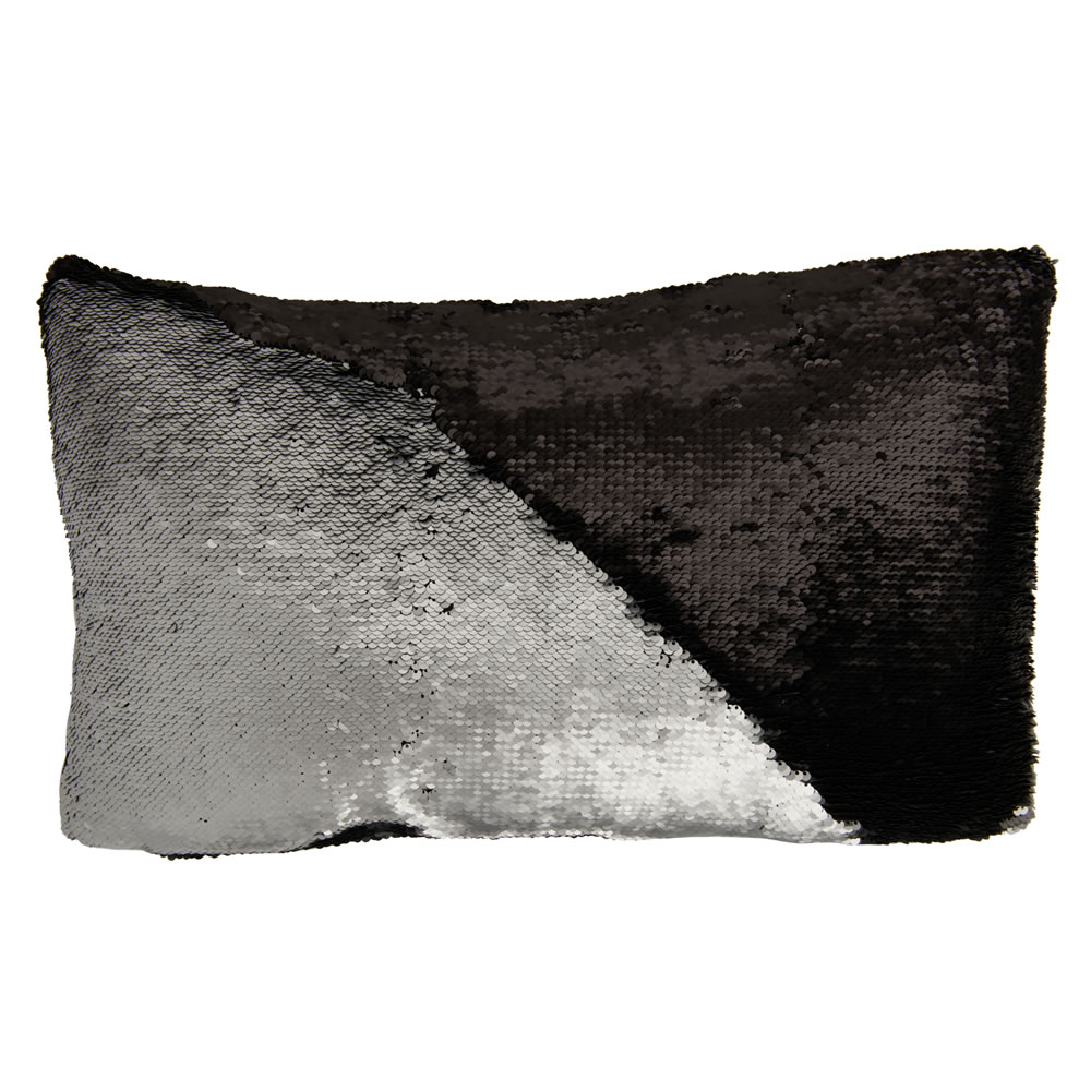 Wilko Silver Sequin Cushion 30 x 50cm Image 1