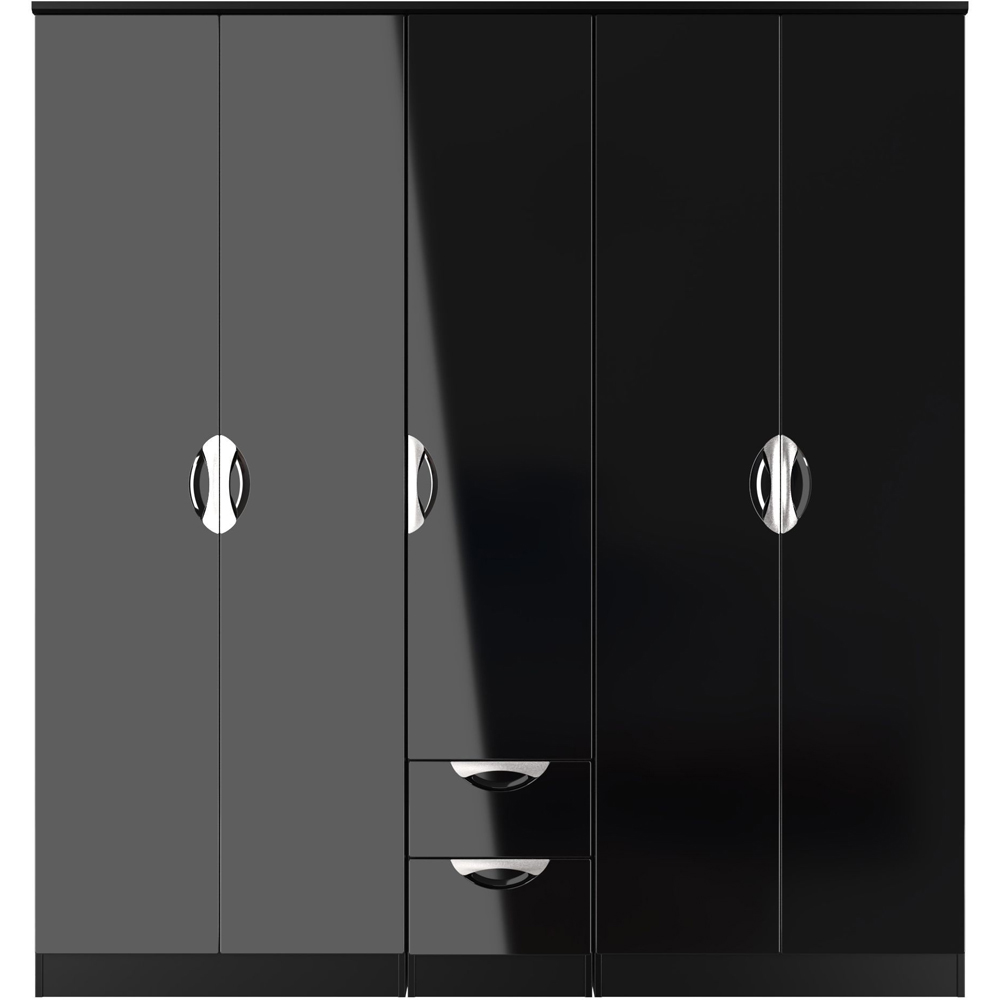 Crowndale Camden 5 Door 2 Drawer Black Gloss and Black Wardrobe Ready Assembled Image 2