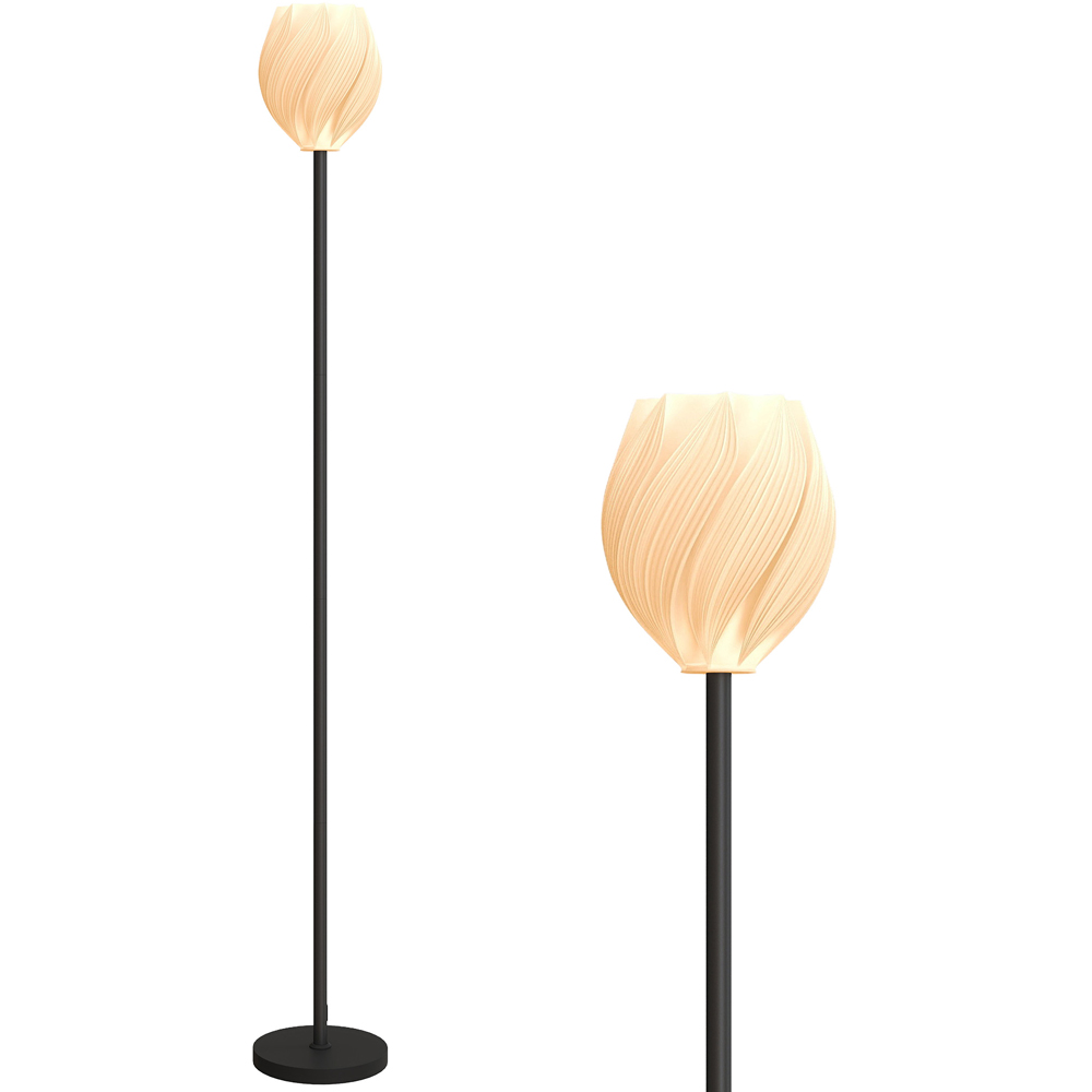 HOMCOM White 3D Printed Rose Shade Black Floor Lamp with E27 Holder Image 3