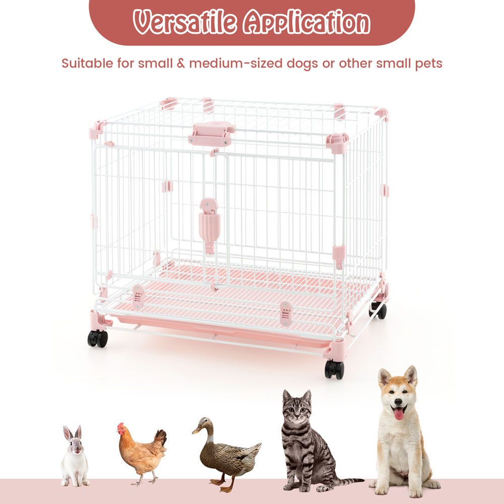 Costway Folding Dog Kennel with Double Lockable Door and Wheels Image 8