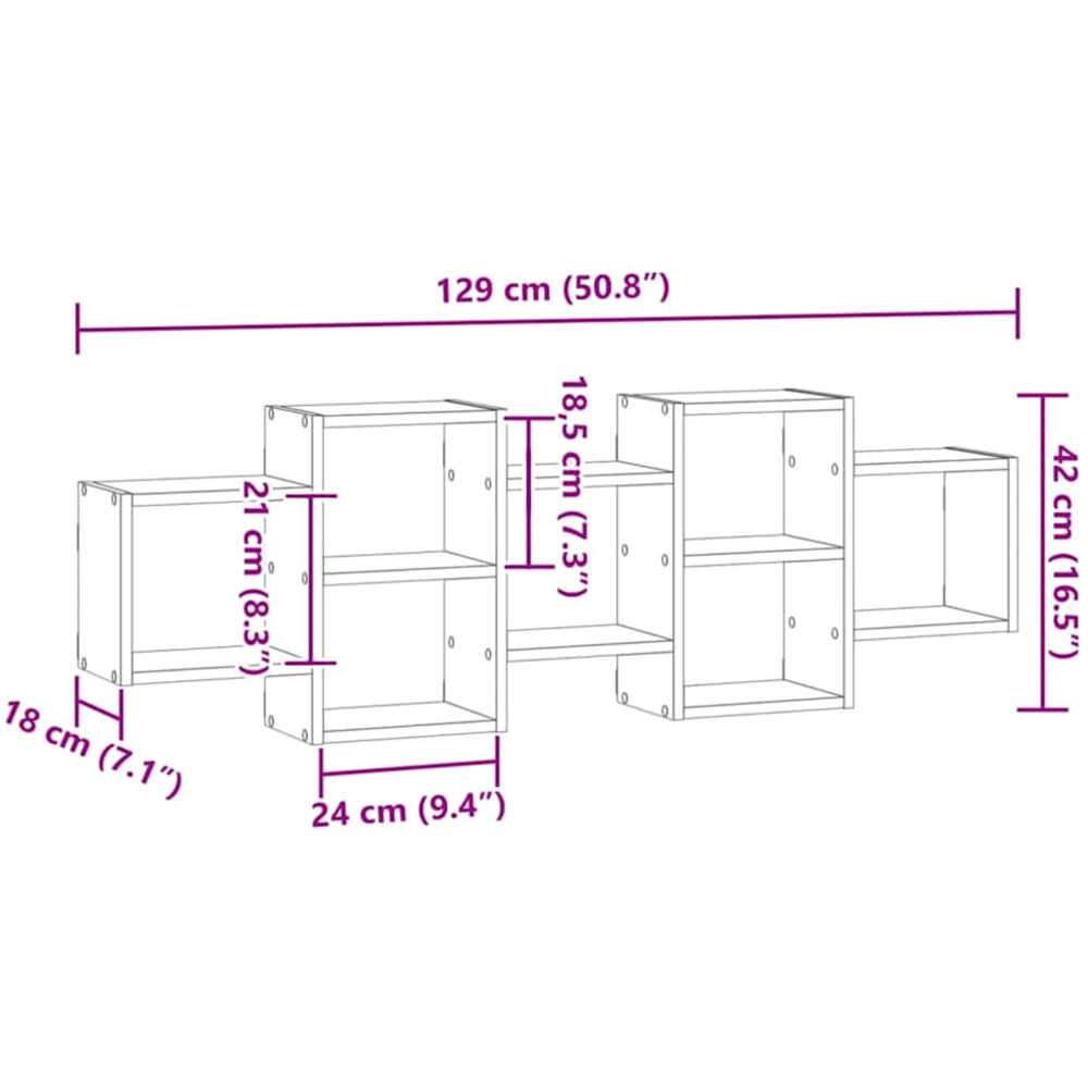 vidaXL 7 Shelf Artisanal Oak Wooden Wall Shelf Image 9